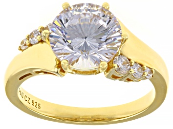 Picture of White Cubic Zirconia 18k Yellow Gold Over Sterling Silver 100 Facet Ring