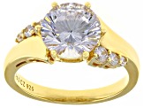 White Cubic Zirconia 18k Yellow Gold Over Sterling Silver 100 Facet Ring