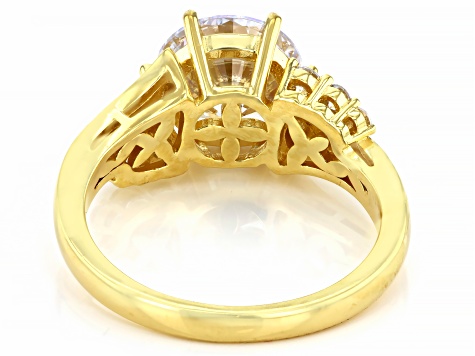 White Cubic Zirconia 18k Yellow Gold Over Sterling Silver 100 Facet Ring