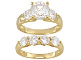 White Cubic Zirconia 18k Yellow Gold over Sterling Silver 100 Facet Bridal Ring 3.15ctw