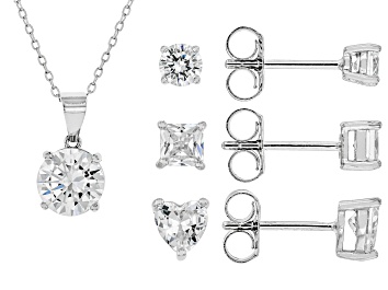 Picture of White Cubic Zirconia Rhodium Over Sterling Silver Jewelry Set 7.14ctw