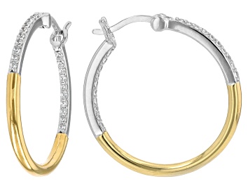 Picture of White Cubic Zirconia Platinum And 18k Yellow Gold Over Sterling Silver Hoops 0.59ctw
