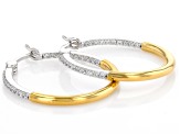 White Cubic Zirconia Platinum And 18k Yellow Gold Over Sterling Silver Hoops 0.59ctw