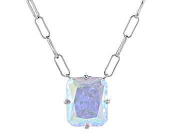 Picture of Aurora Borealis Cubic Zirconia Rhodium Over Sterling Silver Paperclip Chain Necklace 11.55ctw