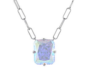 Aurora Borealis Cubic Zirconia Rhodium Over Sterling Silver Paperclip Chain Necklace 11.55ctw