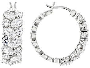 White Cubic Zirconia Rhodium Over Sterling Silver Hoops 7.38ctw