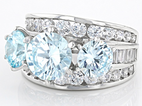 Blue And White Cubic Zirconia Rhodium Over Sterling Silver