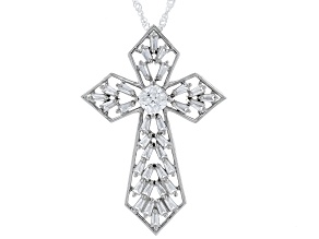 White Cubic Zirconia Rhodium Over Sterling Silver Cross Pendant 2.50ctw