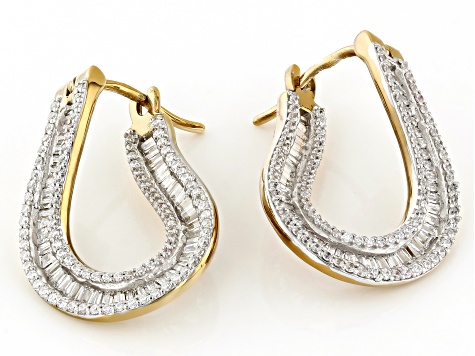 White Cubic Zirconia 18k Yellow Gold Over Sterling Silver Hoops 2.15ctw