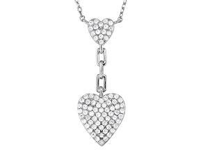 White Cubic Zirconia Platinum Over Sterling Silver Heart Necklace 0.92ctw