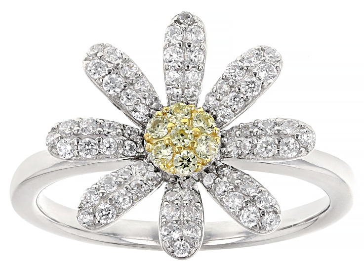 Yellow And White Cubic Zirconia Rhodium And 18k Yellow Gold
