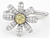 Yellow And White Cubic Zirconia Rhodium And 18k Yellow Gold Over Silver Daisy Ring 0.92ctw