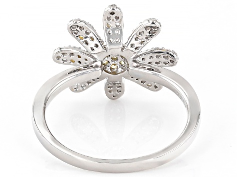 Yellow And White Cubic Zirconia Rhodium And 18k Yellow Gold Over Silver Daisy Ring 0.92ctw