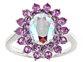 Aurora Borealis Cubic Zirconia And Lab Created Pink Sapphire Rhodium Over Silver Ring 4.93ctw