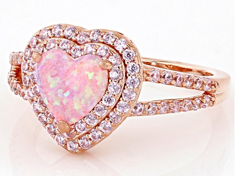 Lab Created Pink Opal And Pink Cubic Zirconia 18k Rose Gold