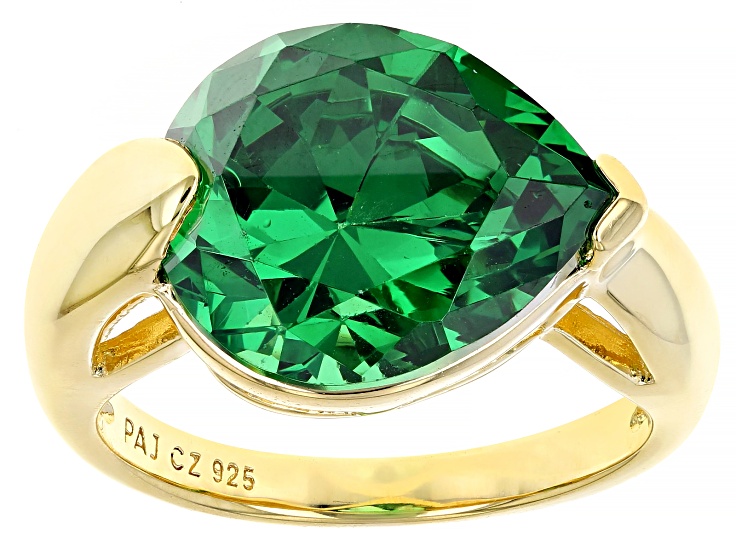 Green Cubic Zirconia 18k Yellow Gold Over Sterling Silver
