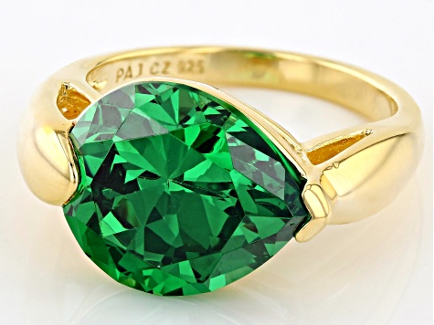 Green Cubic Zirconia 18k Yellow Gold Over Sterling Silver Ring 7.65ctw