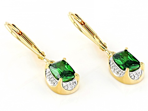 Green And White Cubic Zirconia 18k Yellow Gold Over Sterling Silver Earrings 2.03ctw