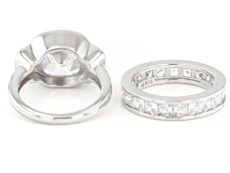 ウッティイ。 White Cubic Zirconia Platinum Over Sterling Silver Ring Set
