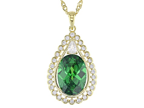 Green And White Cubic Zirconia 18k Yellow Gold Over Sterling Silver Pendant With Chain 6.91ctw