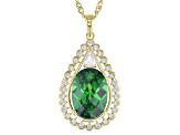 Green And White Cubic Zirconia 18k Yellow Gold Over Sterling Silver Pendant With Chain 6.91ctw