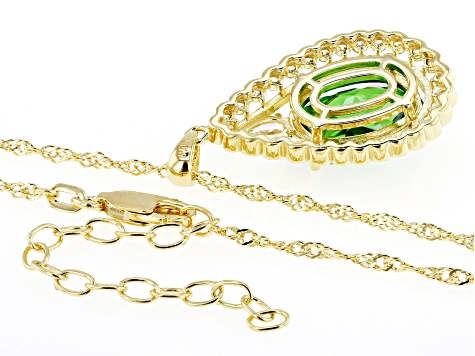 Green And White Cubic Zirconia 18k Yellow Gold Over Sterling Silver Pendant With Chain 6.91ctw