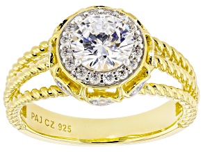 White Cubic Zirconia 18k Yellow Gold Over Sterling Silver Ring 2.06ctw