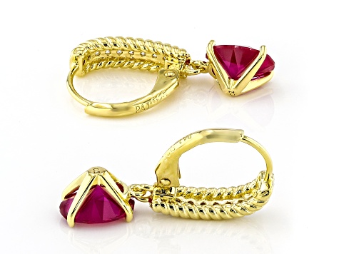 Lab Created Ruby And White Cubic Zirconia 18k Yellow Gold Over Sterling Silver Earrings 2.76ctw