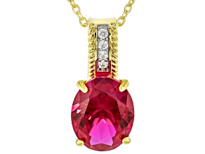 Lab Created Ruby And White Cubic Zirconia 18k Yellow Gold Over Silver Pendant With Chain 2.66ctw