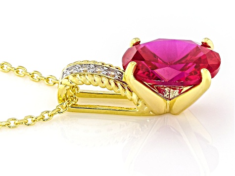 Lab Created Ruby And White Cubic Zirconia 18k Yellow Gold Over Silver Pendant With Chain 2.66ctw