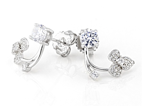 White Cubic Zirconia Rhodium Over Sterling Silver Earrings
