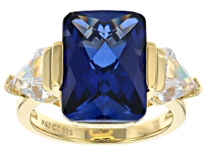 Blue Lab Created Sapphire And White Cubic Zirconia 18k Yellow Gold Over Silver Ring 10.51ctw