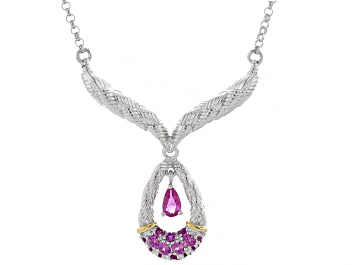 Picture of Pink Lab Created Sapphire Rhodium Over Sterling Silver Necklace 0.63ctw