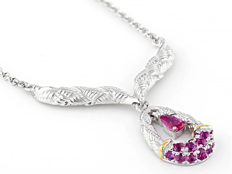 Pink Lab Created Sapphire Rhodium Over Sterling Silver Necklace 0.63ctw