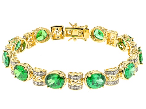Green And White Cubic Zirconia 18k Yellow Gold Over Sterling Silver Tennis Bracelet 25.07ctw