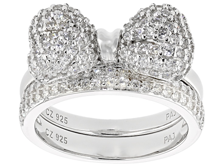 White Cubic Zirconia Rhodium Over Sterling Silver Bow Ring