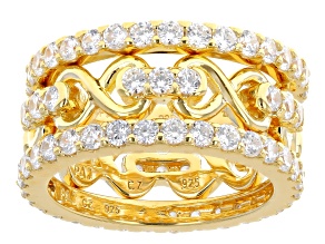 White Cubic Zirconia 18k Yellow Gold Over Sterling Silver Ring Set 4.55ctw