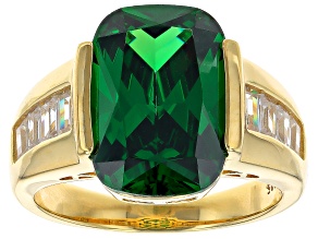 Green And White Cubic Zirconia 18k Yellow Gold Over Sterling Silver Ring 10.80ctw
