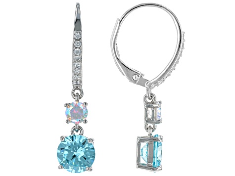 Blue And White Cubic Zirconia Rhodium Over Silver Earrings 5.03ctw