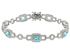 Blue And White Cubic Zirconia Rhodium Over Sterling Silver Bracelet 9.39ctw