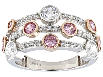 Picture of Pink And White Cubic Zirconia Rhodium Over Sterling Silver Ring 2.60ctw