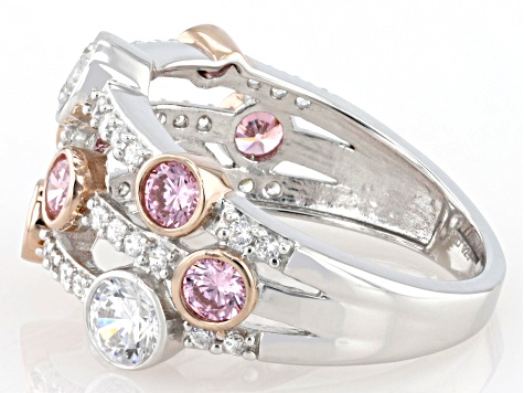 Pink And White Cubic Zirconia Rhodium Over Sterling Silver Ring 2.60ctw