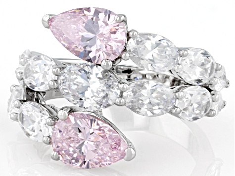 Women Rhodium-Plated Ruby Pink & White Cubic Zirconia Double Layer Luxe Jewellery Set