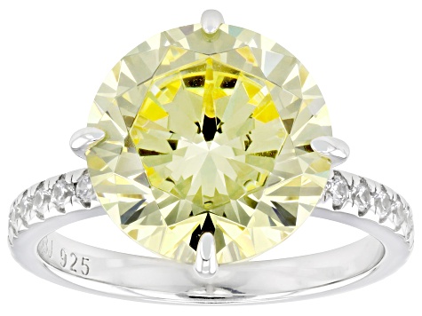 Canary And White Cubic Zirconia Rhodium Over Sterling Silver Ring 14.52ctw