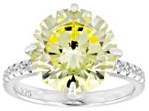 Canary And White Cubic Zirconia Rhodium Over Sterling Silver Ring 14.52ctw