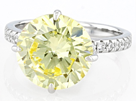 Canary And White Cubic Zirconia Rhodium Over Sterling Silver Ring 14.52ctw