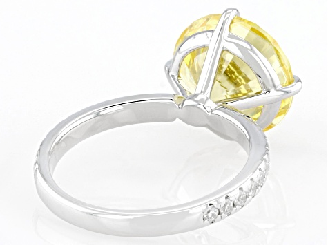 Canary And White Cubic Zirconia Rhodium Over Sterling Silver Ring 14.52ctw