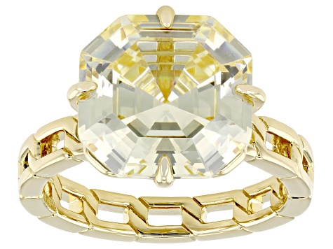 Canary Cubic Zirconia 18k Yellow Gold Over Sterling Silver Asscher Cut Ring 15.10ctw