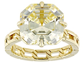 Canary Cubic Zirconia 18k Yellow Gold Over Sterling Silver Asscher Cut Ring 15.10ctw