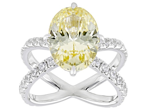 Canary And White Cubic Zirconia Rhodium Over Sterling Silver Ring 15.43ctw